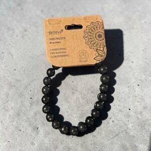 Henna Shungite Gemstone Beaded Stretch Bracelet Black New With Tags
